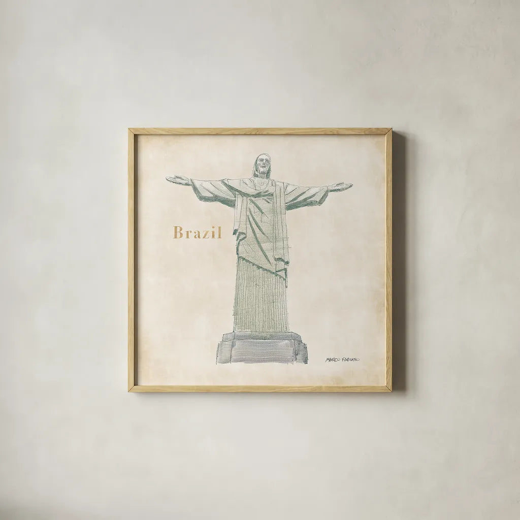 World Trekker VI by Marco Fabiano. Shown in a natural wood glass frame for a timeless modern aesthetic. Available as an archival giclee rolled canvas, fine art paper, or poster print. SKU 37232a.