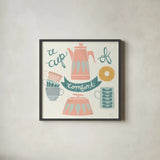 A Cup of Comfort Pastel by Mary Urban. Shown in a sleek black glass frame for a contemporary gallery look. Available as an archival giclee rolled canvas, fine art paper, or poster print. SKU 56991a.