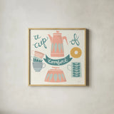 A Cup of Comfort Pastel by Mary Urban. Shown in a natural wood glass frame for a timeless modern aesthetic. Available as an archival giclee rolled canvas, fine art paper, or poster print. SKU 56991a.
