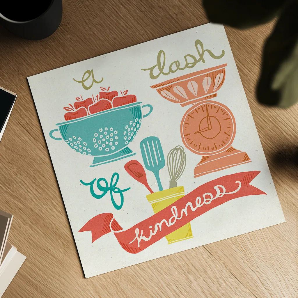 A Dash of Kindness by Mary Urban. Shown as a detailed flat fine art print, highlighting archival giclee quality. Available as an archival giclee rolled canvas, fine art paper, or poster print. SKU 25575a.