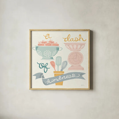 A Dash of Kindness Pastel by Mary Urban. Shown in a natural wood glass frame for a timeless modern aesthetic. Available as an archival giclee rolled canvas, fine art paper, or poster print. SKU 56992a.
