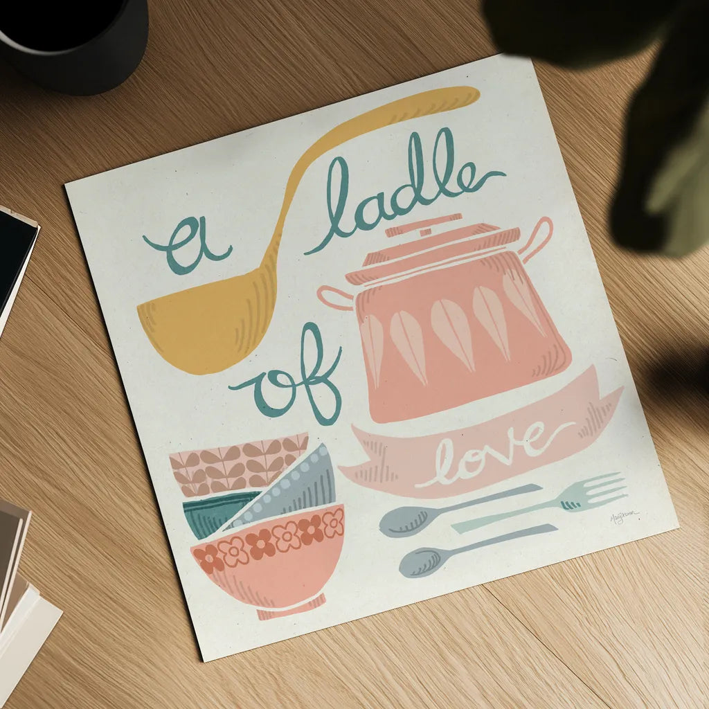 A Ladle of Love Pastel by Mary Urban. Shown as a detailed flat fine art print, highlighting archival giclee quality. Available as an archival giclee rolled canvas, fine art paper, or poster print. SKU 56989a.