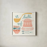 A Ladle of Love Pastel by Mary Urban. Shown in a crisp white glass frame for a clean and minimalist style. Available as an archival giclee rolled canvas, fine art paper, or poster print. SKU 56989a.