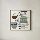 A Ladle of Love Winter by Mary Urban. Shown in a natural wood glass frame for a timeless modern aesthetic. Available as an archival giclee rolled canvas, fine art paper, or poster print. SKU 62314a.