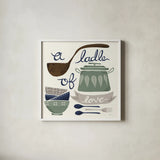 A Ladle of Love Winter by Mary Urban. Shown in a crisp white glass frame for a clean and minimalist style. Available as an archival giclee rolled canvas, fine art paper, or poster print. SKU 62314a.
