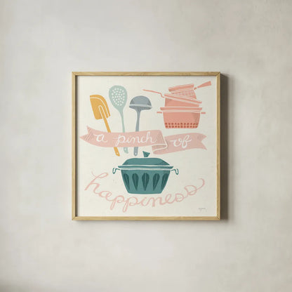A Pinch of Happiness Pastel by Mary Urban. Shown in a natural wood glass frame for a timeless modern aesthetic. Available as an archival giclee rolled canvas, fine art paper, or poster print. SKU 56990a.