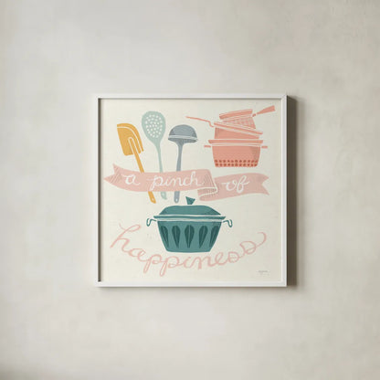 A Pinch of Happiness Pastel by Mary Urban. Shown in a crisp white glass frame for a clean and minimalist style. Available as an archival giclee rolled canvas, fine art paper, or poster print. SKU 56990a.