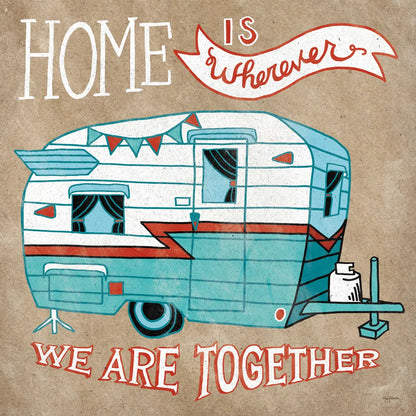 Adventure Love Camper Taupe by Mary Urban. SKU 20852a. Archival Giclee Fine art print for wall decor.