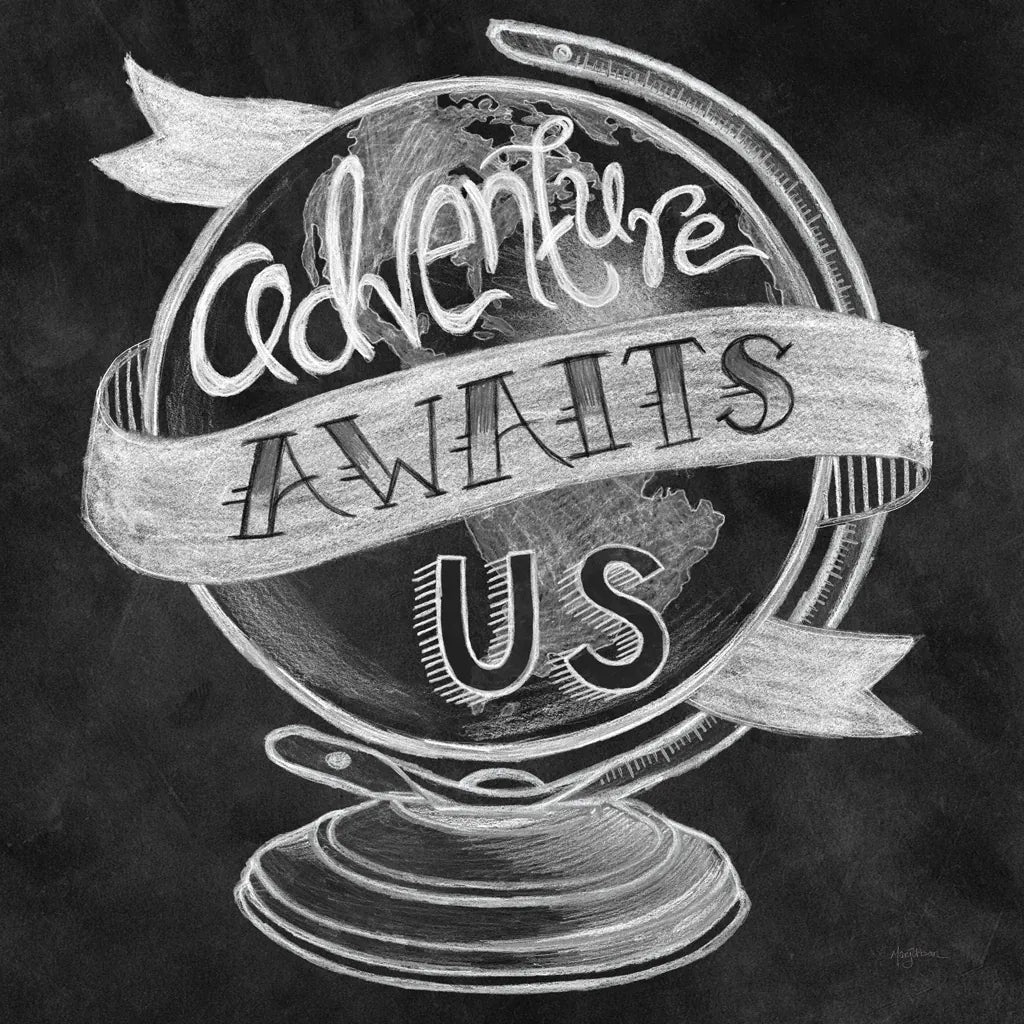 Adventure Love Globe Chalk by Mary Urban. SKU 30516a. Archival Giclee Fine art print for wall decor.