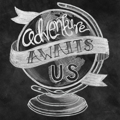 Adventure Love Globe Chalk by Mary Urban. SKU 30516a. Archival Giclee Fine art print for wall decor.