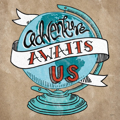 Adventure Love Globe Taupe by Mary Urban. SKU 20853a. Archival Giclee Fine art print for wall decor.