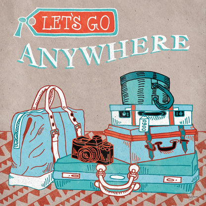 Adventure Love Suitcase by Mary Urban. SKU 20964a. Archival Giclee Fine art print for wall decor.