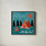 Adventure Love Tent by Mary Urban. Shown in a sleek black glass frame for a contemporary gallery look. Available as an archival giclee rolled canvas, fine art paper, or poster print. SKU 30520a.