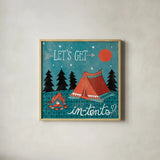 Adventure Love Tent by Mary Urban. Shown in a natural wood glass frame for a timeless modern aesthetic. Available as an archival giclee rolled canvas, fine art paper, or poster print. SKU 30520a.