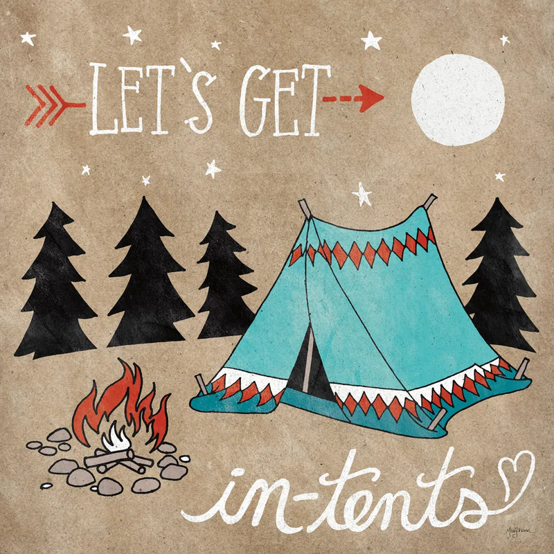 Adventure Love Tent Taupe by Mary Urban. SKU 20855a. Archival Giclee Fine art print for wall decor.