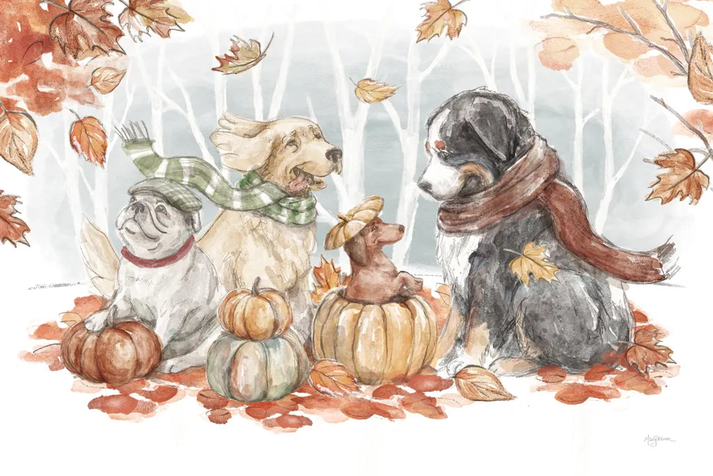 Autumn Dogs I by Mary Urban. SKU 90334i. Archival Giclee Fine art print for wall decor.