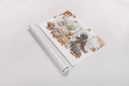 Autumn Dogs I by Mary Urban. shown as a rolled paper print. Available as archival giclee rolled canvas, fine art paper, or poster print. SKU 90334i.