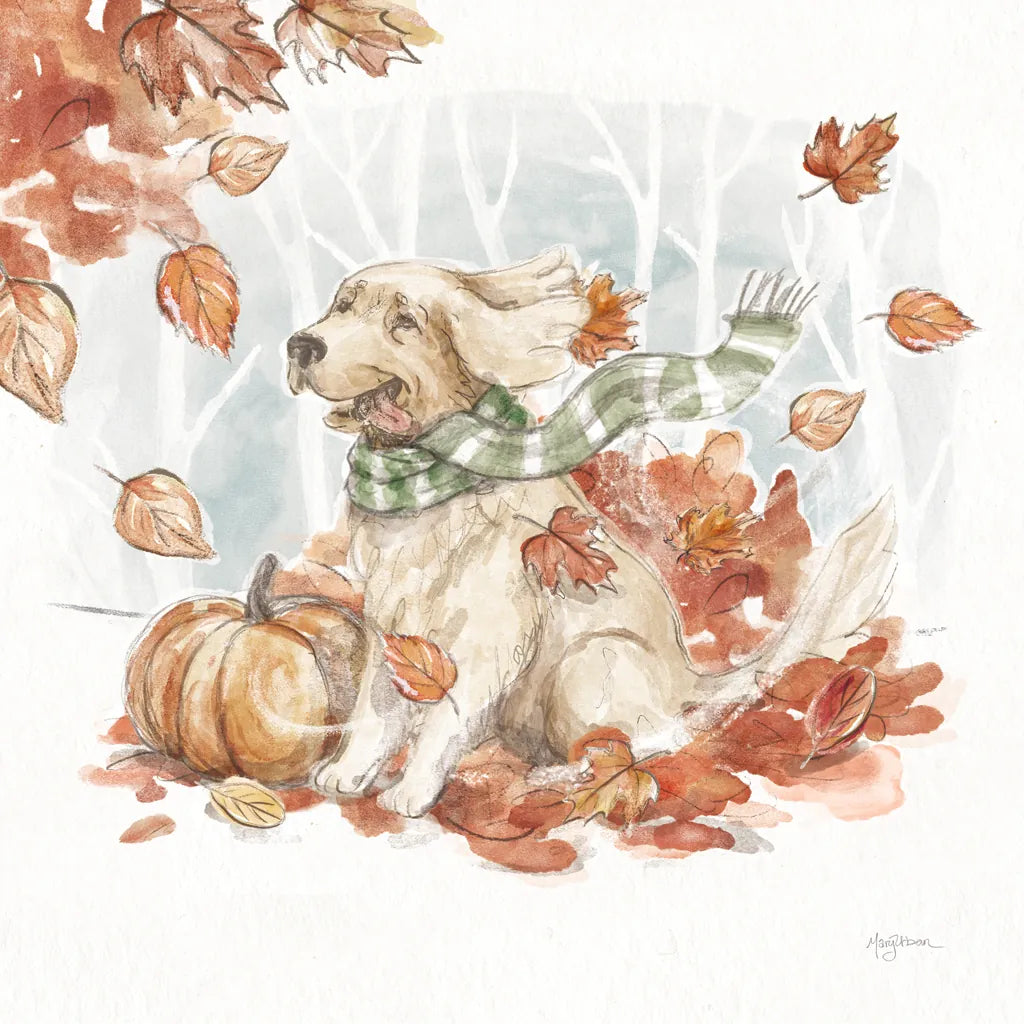 Autumn Dogs II by Mary Urban. SKU 90335a. Archival Giclee Fine art print for wall decor.