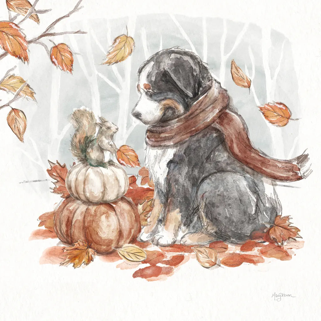 Autumn Dogs III by Mary Urban. SKU 90336a. Archival Giclee Fine art print for wall decor.