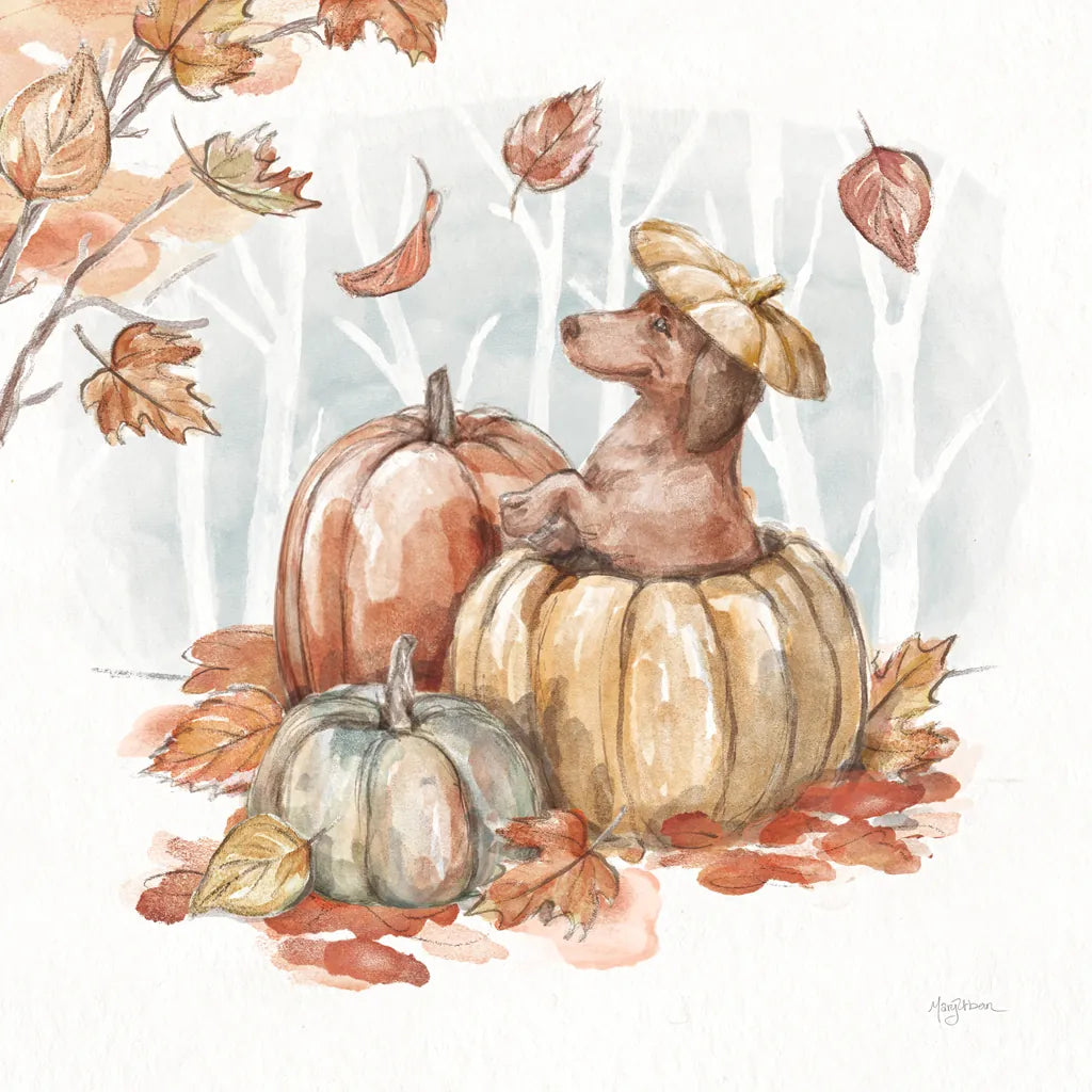 Autumn Dogs IV by Mary Urban. SKU 90337a. Archival Giclee Fine art print for wall decor.