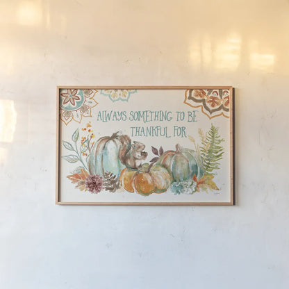 Autumn Friends I by Mary Urban. shown as a paper print in a natural frame. Available as a archival giclee rolled canvas, fine art paper, or poster print. SKU 49830i.