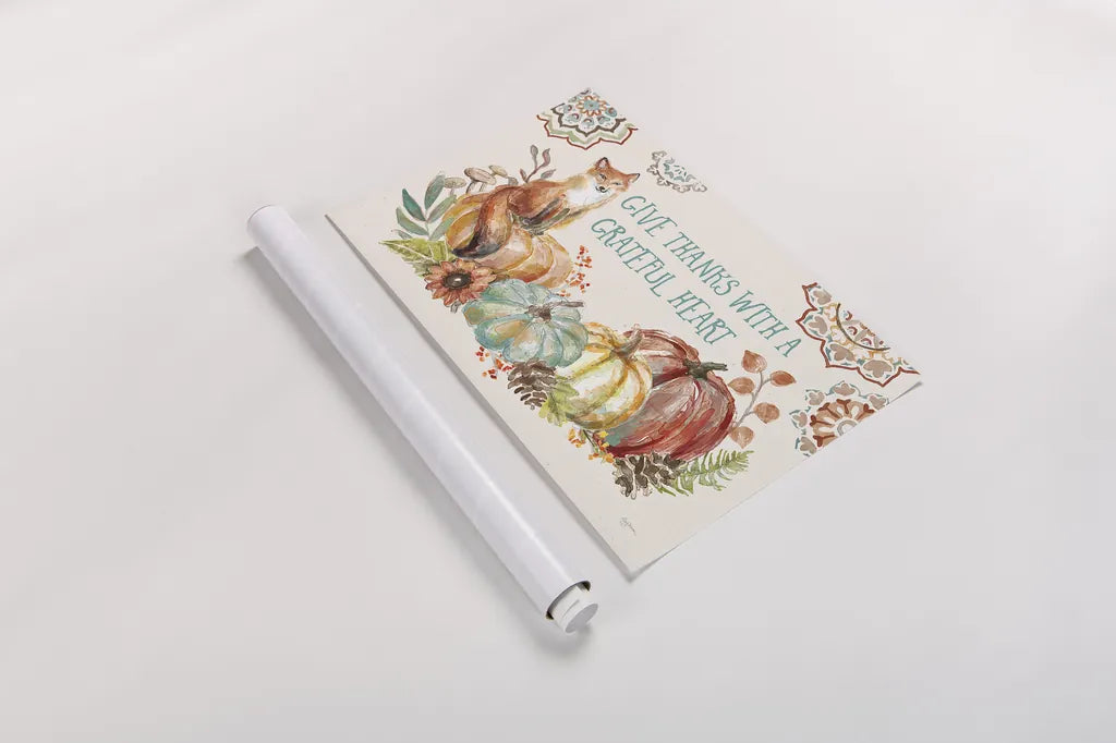 Autumn Friends II by Mary Urban. shown as a rolled paper print. Available as archival giclee rolled canvas, fine art paper, or poster print. SKU 49831i.