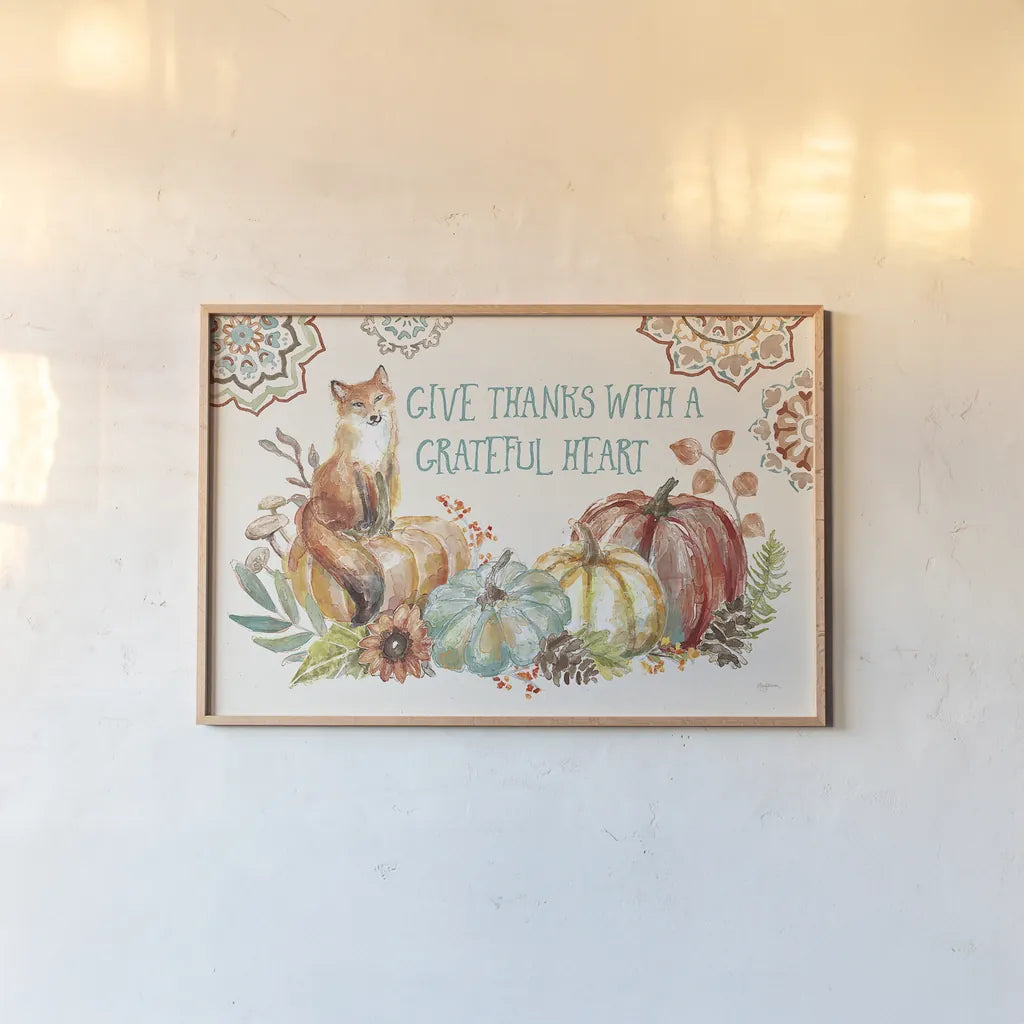 Autumn Friends II by Mary Urban. shown as a paper print in a natural frame. Available as a archival giclee rolled canvas, fine art paper, or poster print. SKU 49831i.