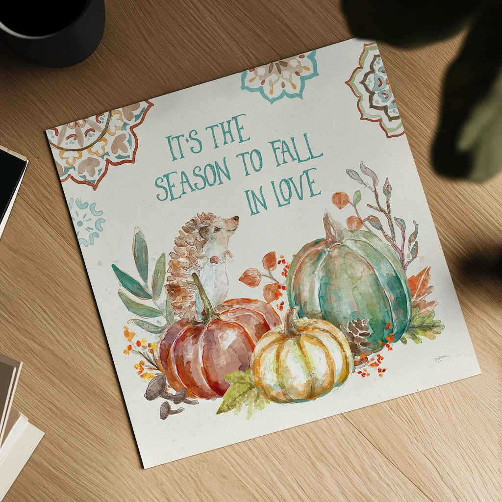 Autumn Friends III by Mary Urban. Shown as a detailed flat fine art print, highlighting archival giclee quality. Available as an archival giclee rolled canvas, fine art paper, or poster print. SKU 49832a.