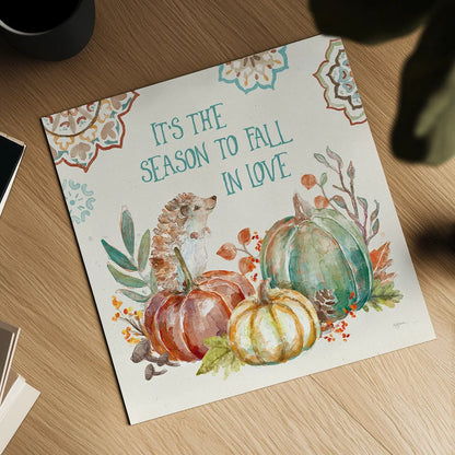 Autumn Friends III by Mary Urban. Shown as a detailed flat fine art print, highlighting archival giclee quality. Available as an archival giclee rolled canvas, fine art paper, or poster print. SKU 49832a.