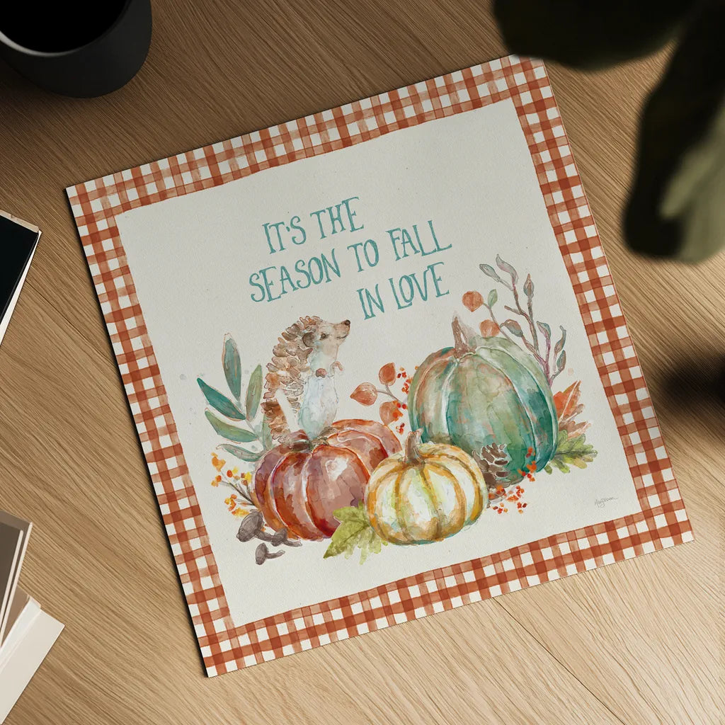 Autumn Friends III Pattern VA by Mary Urban. Shown as a detailed flat fine art print, highlighting archival giclee quality. Available as an archival giclee rolled canvas, fine art paper, or poster print. SKU 50599a.