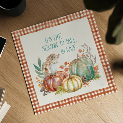 Autumn Friends III Pattern VA by Mary Urban. Shown as a detailed flat fine art print, highlighting archival giclee quality. Available as an archival giclee rolled canvas, fine art paper, or poster print. SKU 50599a.