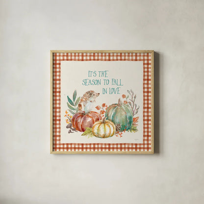 Autumn Friends III Pattern VA by Mary Urban. Shown in a natural wood glass frame for a timeless modern aesthetic. Available as an archival giclee rolled canvas, fine art paper, or poster print. SKU 50599a.
