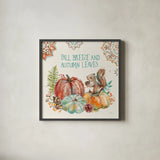 Autumn Friends IV by Mary Urban. Shown in a sleek black glass frame for a contemporary gallery look. Available as an archival giclee rolled canvas, fine art paper, or poster print. SKU 49833a.