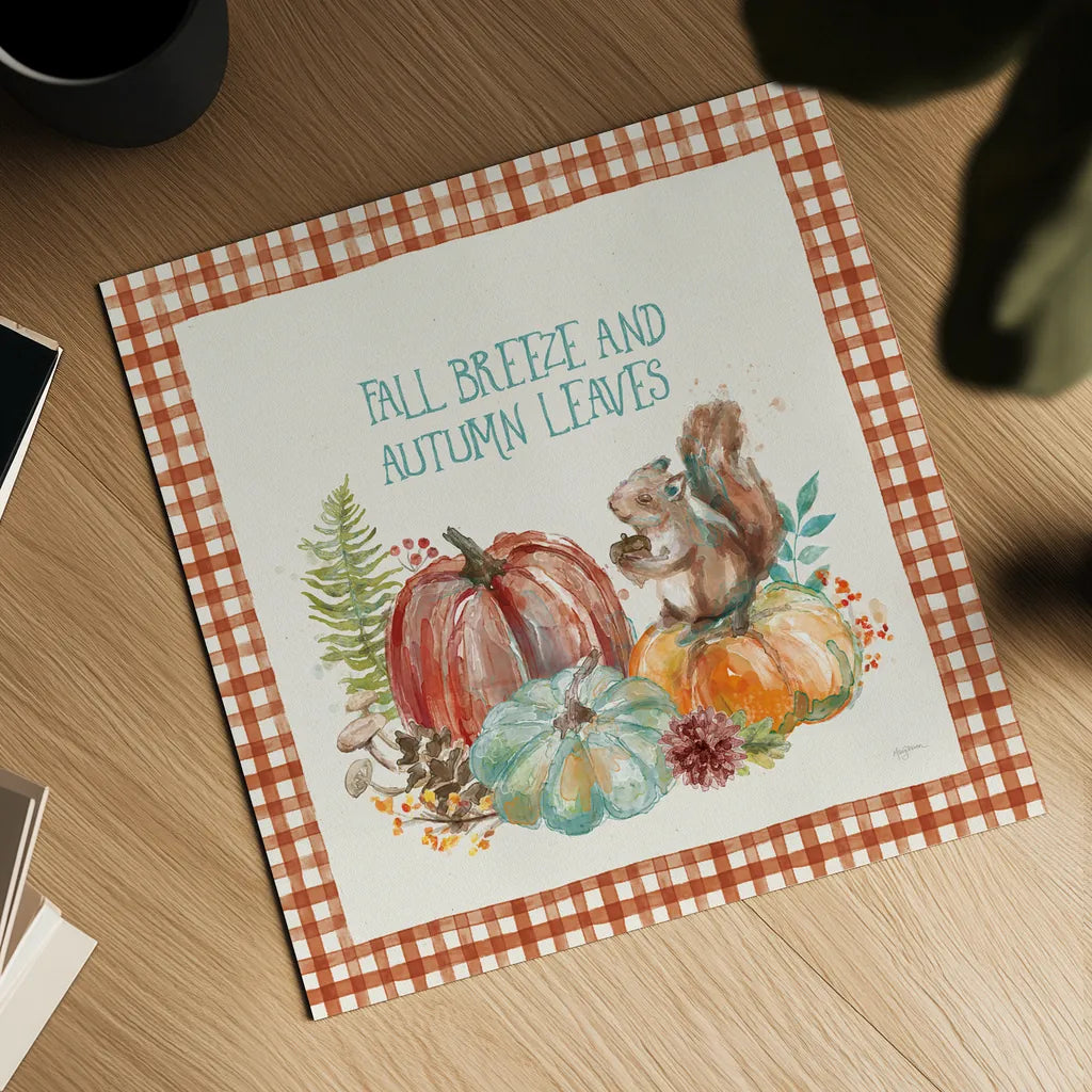 Autumn Friends IV Pattern VA by Mary Urban. Shown as a detailed flat fine art print, highlighting archival giclee quality. Available as an archival giclee rolled canvas, fine art paper, or poster print. SKU 50600a.