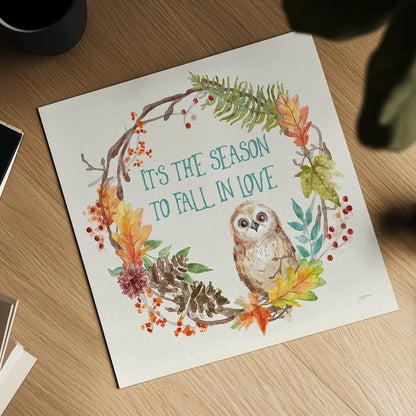 Autumn Friends V by Mary Urban. Shown as a detailed flat fine art print, highlighting archival giclee quality. Available as an archival giclee rolled canvas, fine art paper, or poster print. SKU 49834a.