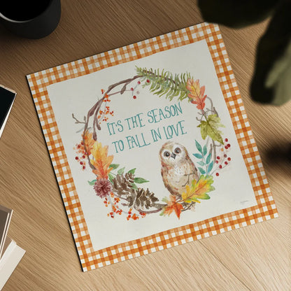 Autumn Friends V Pattern VD by Mary Urban. Shown as a detailed flat fine art print, highlighting archival giclee quality. Available as an archival giclee rolled canvas, fine art paper, or poster print. SKU 50601a.