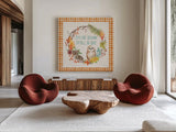 Autumn Friends V Pattern VD by Mary Urban. Shown as extra-large giant wall art in a modern living room. Available as an archival giclee rolled canvas, fine art paper, or poster print. SKU 50601a.