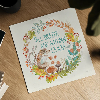 Autumn Friends VI by Mary Urban. Shown as a detailed flat fine art print, highlighting archival giclee quality. Available as an archival giclee rolled canvas, fine art paper, or poster print. SKU 49835a.