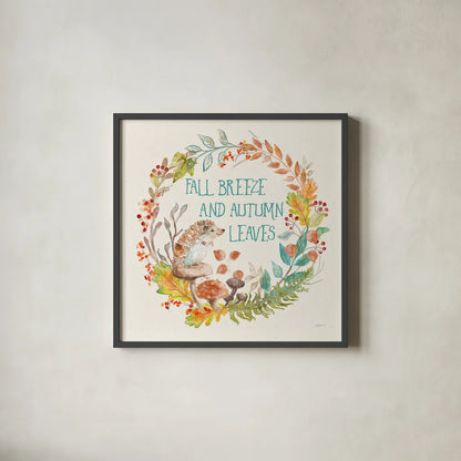 Autumn Friends VI by Mary Urban. Shown in a sleek black glass frame for a contemporary gallery look. Available as an archival giclee rolled canvas, fine art paper, or poster print. SKU 49835a.