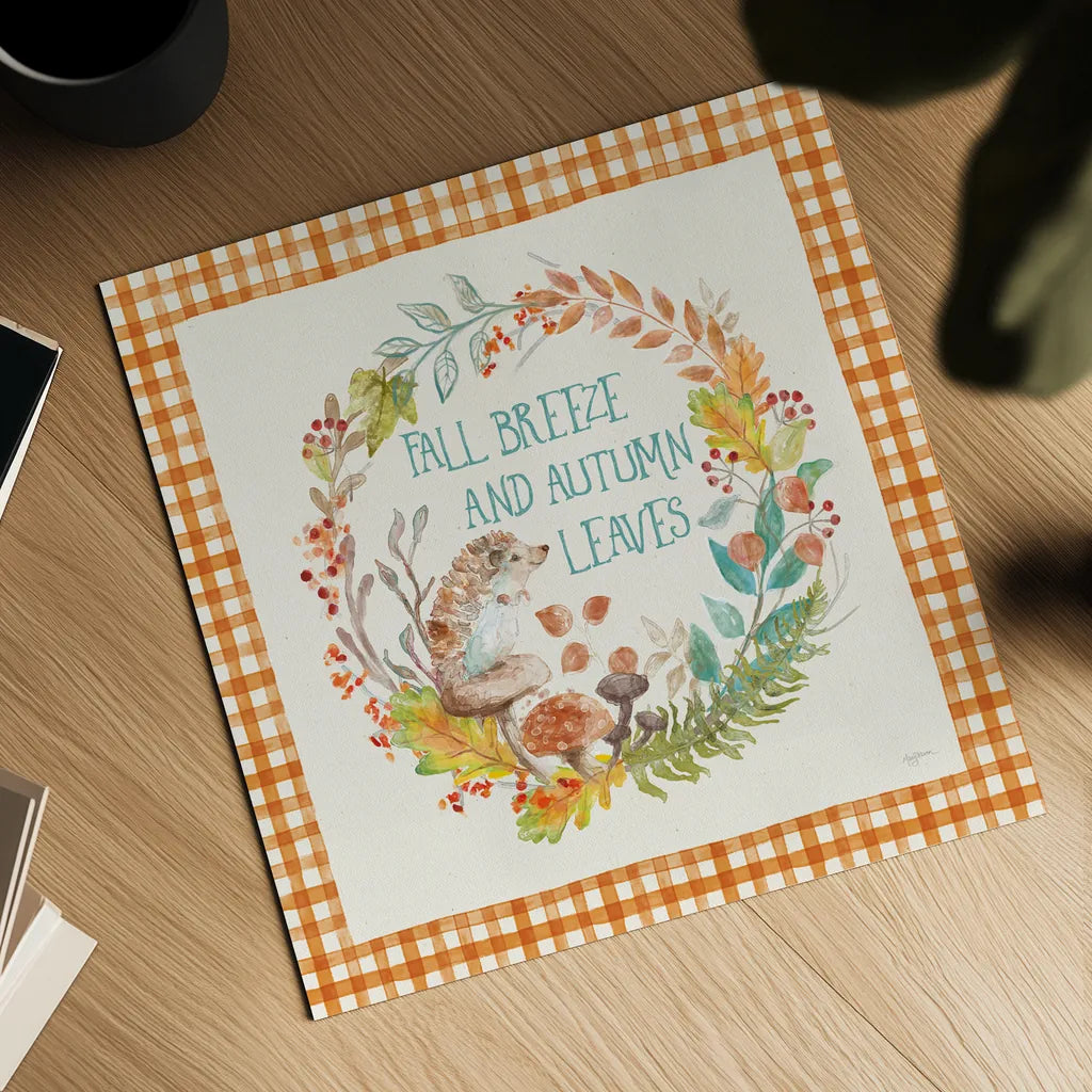 Autumn Friends VI Pattern VD by Mary Urban. Shown as a detailed flat fine art print, highlighting archival giclee quality. Available as an archival giclee rolled canvas, fine art paper, or poster print. SKU 50602a.