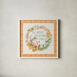 Autumn Friends VI Pattern VD by Mary Urban. Shown in a crisp white glass frame for a clean and minimalist style. Available as an archival giclee rolled canvas, fine art paper, or poster print. SKU 50602a.