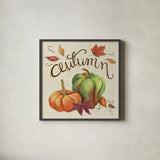 Autumn Harvest I Linen by Mary Urban. Shown in a sleek black glass frame for a contemporary gallery look. Available as an archival giclee rolled canvas, fine art paper, or poster print. SKU 47590a.