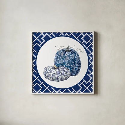 Autumn Harvest III Chinoiserie by Mary Urban. Shown in a crisp white glass frame for a clean and minimalist style. Available as an archival giclee rolled canvas, fine art paper, or poster print. SKU 82807a.