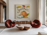 Autumn Harvest III Linen by Mary Urban. Shown as extra-large giant wall art in a modern living room. Available as an archival giclee rolled canvas, fine art paper, or poster print. SKU 47592a.