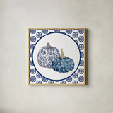 Autumn Harvest IV Chinoiserie by Mary Urban. Shown in a natural wood glass frame for a timeless modern aesthetic. Available as an archival giclee rolled canvas, fine art paper, or poster print. SKU 82808a.