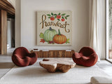 Autumn Harvest IV Linen by Mary Urban. Shown as extra-large giant wall art in a modern living room. Available as an archival giclee rolled canvas, fine art paper, or poster print. SKU 47593a.