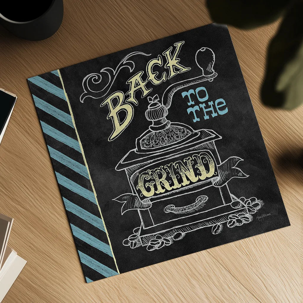 Back to the Grind Color by Mary Urban. Shown as a detailed flat fine art print, highlighting archival giclee quality. Available as an archival giclee rolled canvas, fine art paper, or poster print. SKU 38642a.