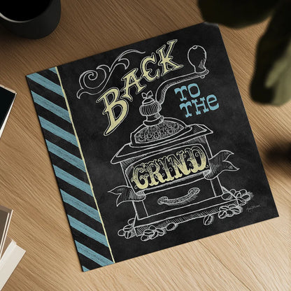 Back to the Grind Color by Mary Urban. Shown as a detailed flat fine art print, highlighting archival giclee quality. Available as an archival giclee rolled canvas, fine art paper, or poster print. SKU 38642a.