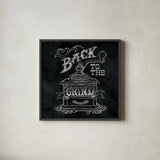 Back to the Grind No Border Square by Mary Urban. Shown in a sleek black glass frame for a contemporary gallery look. Available as an archival giclee rolled canvas, fine art paper, or poster print. SKU 38644a.