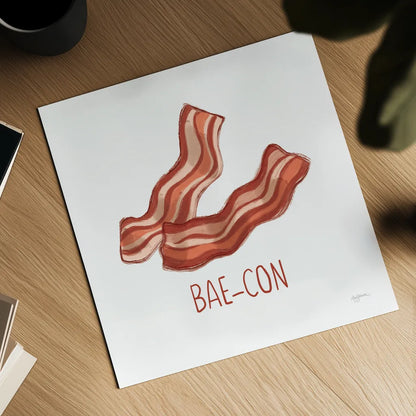 Bacon and Eggs I by Mary Urban. Shown as a detailed flat fine art print, highlighting archival giclee quality. Available as an archival giclee rolled canvas, fine art paper, or poster print. SKU 76217a.